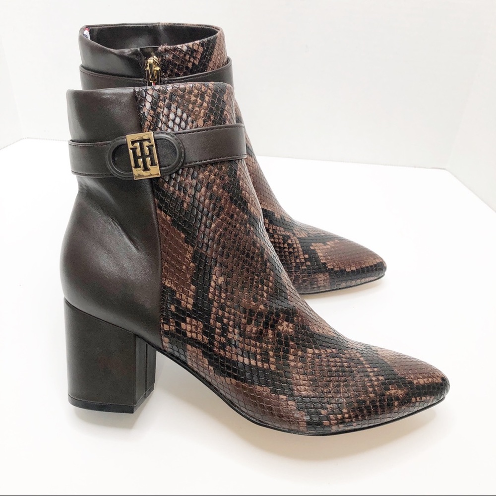 Tommy Hilfiger Dark Brown Snake Print Bootie